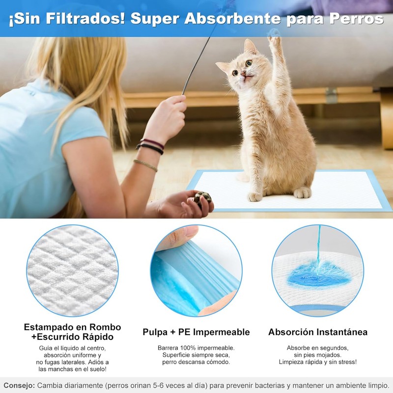 Pañales para Perro 40P, Tapetes Entrenadores 60x60cm, 6 Capas Antifugas