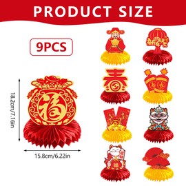 Bekecidi 9PCS Chinese New Year Centerpiece Spring Festival Honeycomb Centerpiece 2024 New Year Party Table Decorations for Home Kitchen Decor