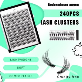 Bodermincer 10D/20D/30D/40D/50D Cluster Para Elegir Bandeja Grande 240 Piezas D Curl Pestañas Postizas Individuales Extensiones De Pestañas Individuales Racimo De Pestañas Negro 240 Unidades (Paquet