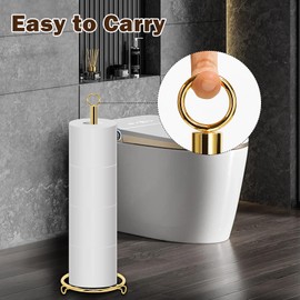 Siyzda Bath Toilet Paper Holder, Toilet Tissue Roll Organizer Storage, Tissue Paper Holder Stand for Bathroom/Kitchen Countertop, Metal (21" H, Gold)