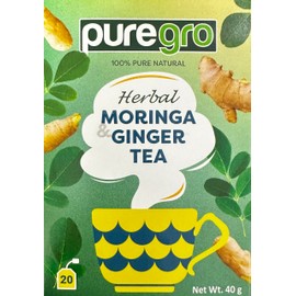 Puregro Moringa & Ginger Tea 40g (20 TEA BAGS) | PACK OF 1| Herbal Tea | 100% Pure Natural | CAFFEINE FREE.