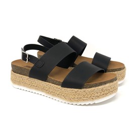 Soda Kazoo Women's Open Toe Ankle Strap Espadrille Sandal (7 M US, Black K)