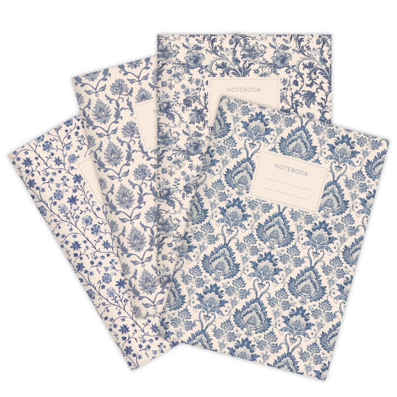 etmamu 1073 Set of 4 A5 Notebooks, Ornamental Floral and