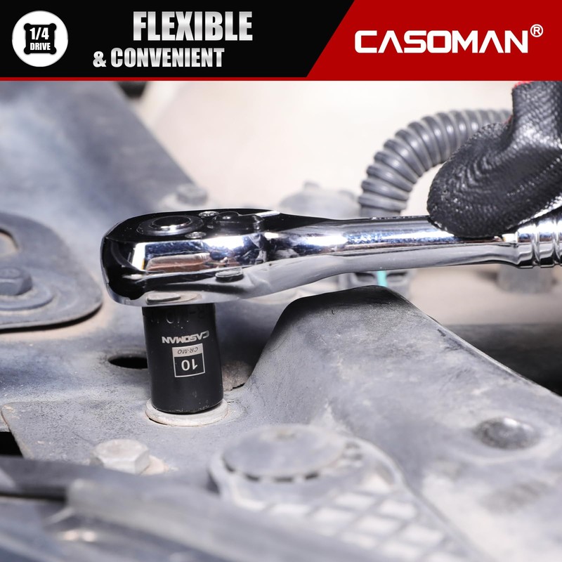 CASOMAN 1/4" Drive 10mm Shallow Magnetic Impact Socket, Metric, 6-Point,