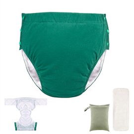 LAROTSUBA Unisex Reusable Adult Waterproof Cloth Diapers with Diaper Inserts,Adjustable Incontinence Pocket Diaper with Snaps,Incontinence Underwear,Anti-Side Leakage Diaper Pants(Green,L)