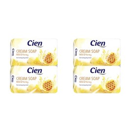 Cien Milk and Honey Cream Soap with Almond Oil, No Microplastic, Pack of 4, 4 x 150 g (= 600 g)