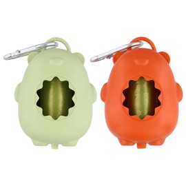 Dog Poop Bag Holder, Poo Bag Dispenser with Carabiner Clip, Portable Dog Waste Bag Carrier for Walking Camping, Outdoor Dog Accessories - Green, Orange