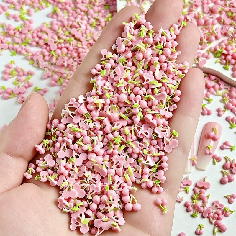 50Pcs Cherry Nail Charms 3D Pink Fruit Nail Supplies Spring