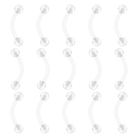 FECTAS 16G Clear Flexible Plastic Daith Rook Earrings Eyebrow Rings Curved Barbells Belly Piercing Retainers 15PCS 10mm