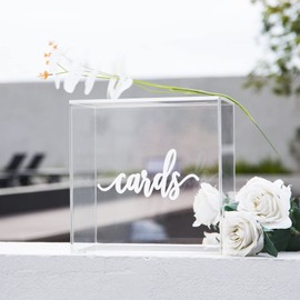 WHSLILR 10” Acrylic Card Box - Wedding Card Box for Reception, Birthday, Party, Money Box, Wishing Well, Graduation Party, Elegant Large Clear Card Box-ACB001