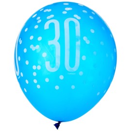Vibrant 30th Glitz Latex Balloons in Light Blue, Royal Blue, & White (30cm) - Perfect for Parties, Celebrations & Events - 6ct
