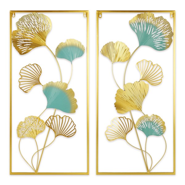 XISEZIUO 2PCS Gold Metal Ginkgo Leaf Wall Decor, Elegant Wall