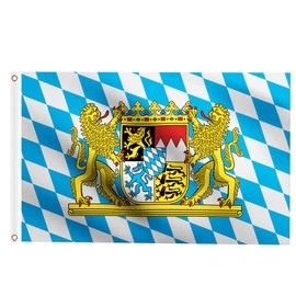 Woiltryn Bavarian Flag 90 x 150 cm Germany Bavarian Lion Coat of Arms Large Flag for Oktoberfest Party Decorations, Weatherproof Flag with Brass Eyelets for Flagpole (Pack of 1)