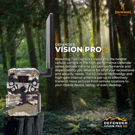 Browning Trail Cameras Defender Vision Pro HD 24MP Dual SIM Hunting Game Trail Camera - Ultra High Gain Antenna, 110' Night Detection Range & Smartphone App Compatibility (OVIX Camo)