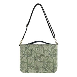 ZCFYGDX Bible Cover Case for Women & Men, Work of William Morris Printed PU Leather Bible Case with Shoulder Strap and Handle, Bible Bag with Zipper, Built-in Pocket Bookmark Pen Slot Green Size 2XL