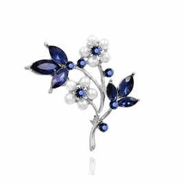 Wendalern Crystal Pearl Flower Brooch Pin Blue Crystal Petal Pin Tiny Pearl Plum Boss Brooch Classic Plant Floral Corset Brooch Clothing Accessories Jewellery for Women Girls, Metal