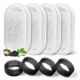 Cat Water Fountain Filter, Filters Replacement for 108Oz/3.2L&67Oz/2L&135Oz/4L Stainless Steel Pet Water Drinking Fountain,Dog Indoor Water Dispenser Fountain Carbon Filter, 4 Filters & 4 Sponges