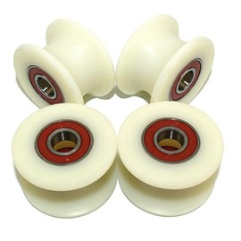 (50-25-12) Pack of 4 x 50 mm Machined Nylon Pulleys Sheaves Wheels with 25 mm Groove Made in the EU (12 mm Bearings)