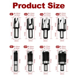 Rocaris 8pcs Wood Plug Cutter Drill Bit Set Straight and Tapered Taper Cutting Tool Cork Drill Bit Knife 6mm 10mm 13mm 16mm