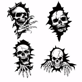 SUPERDANT 4PCS Skull Iron on Transfer Paper Skulls on The Wall DIY Heat Transfer Sticker Washable Iron-on Decals for T Shirts DTF Transfers Ready to Press for Clothing Backpacks Jackets Decor