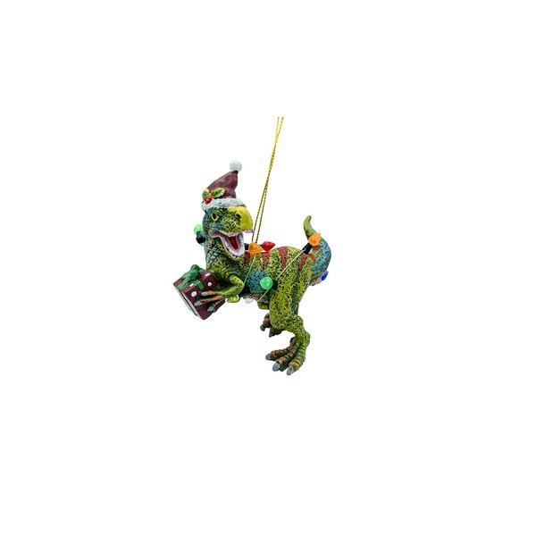 Dinosaur Christmas Tree Ornament T Rex Covered in Lights for