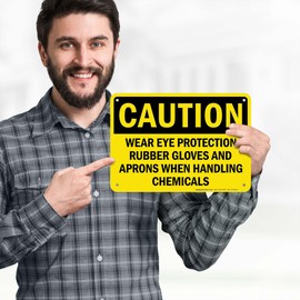 Caution Wear Eye Protection Rubber Gloves And Aprons When Handling Chemicals Sign, 10x7 Inches, Rust Free .040 Aluminum, Fade Resistant, Made in USA by My Sign Center