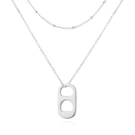 tenghong2021 Fashion Soda Tab Necklace Unique Bottle Cap Necklaces Trendy Beaded Chain Punk Gifts for Women -Style F(Silver, beads, double chains)