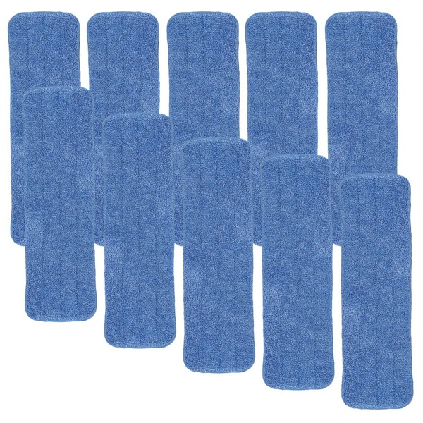 HZSOOCH 10 Pack 18 Inch Spray Mop Replacement Heads for Wet/Dry Mops, Reusable Microfiber Mop Pads Compatible with Bona Floor Care System - Blue
