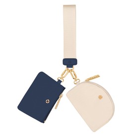 Hovmwey Keychain Wallet, Detachable Dual Pouch Wristlet Wallets for Women Men, Portable Mini Zip Around Small Wallet Coin Purse (Royal Blue+White)