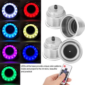 LED Cup Holder, 4Pcs DC 12V RGB Stainless Steel Beverage Bottle Cup Holder with Remote Control for Boat Marine Yacht RV Car Truck
