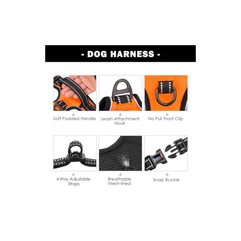 PHOEPET Arnés reflectante para perro, para razas grandes, ajustable, sin