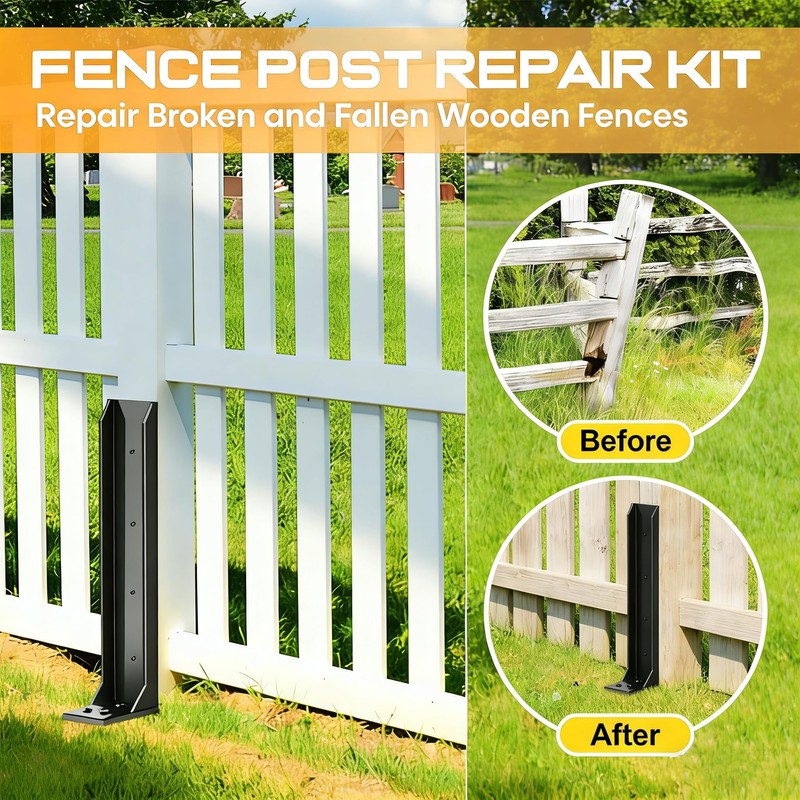 4PCS Fence Post Repair Kit, Heavy Duty Fence Post Anchor