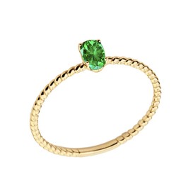 Dainty 14k Yellow Gold Stackable Oval-Shaped Emerald Rope Engagement/Promise Ring (Size 6.75)