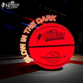 HITEGY Glow in The Dark Basketball - Water-Resistant, Size 7, Impact Activated, Includes Pump, Manual, Pre-Installed Batteries & 10 Extra Batteries - Light Up Basketball - Orange