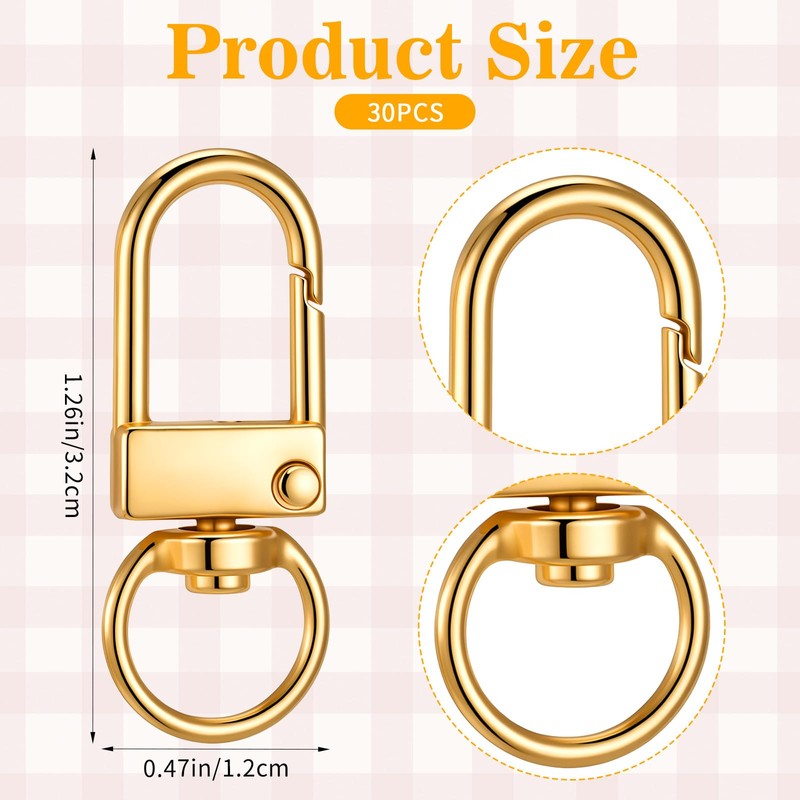 30 PCS Gold Lobster Claw Clasps for Keychains, Metal Keychain