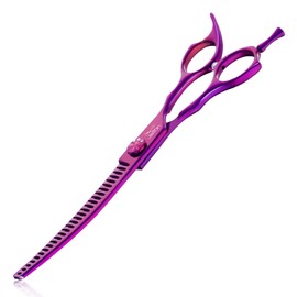 JASON 7" Dog Grooming Scissors - Ergonomic Curved Chunkers Purple Curved Dog Shears 440C Stainless Steel Grooming Shears Professional Pet Shears For Groomer (28-Teeth, Down-curved)