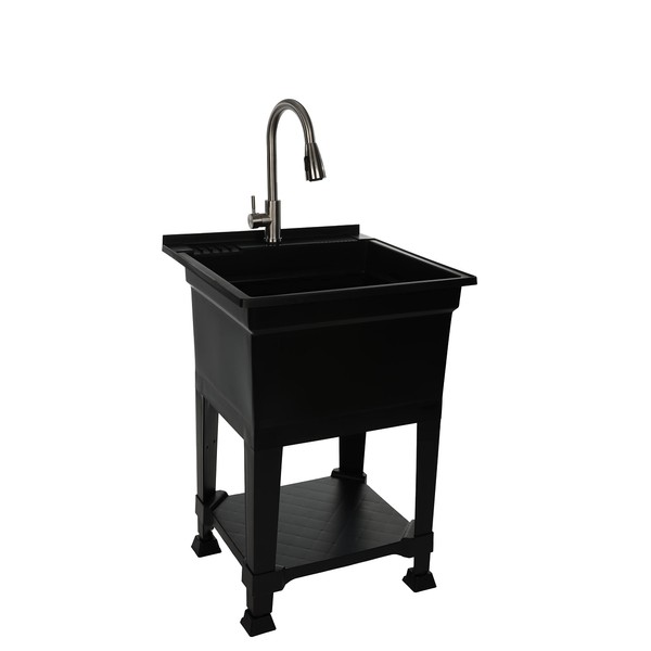 UTILITYSINKS USA-Made Plastic Freestanding 24 in x 24-Inch UtilityTub Heavy Duty Compact Utility Sink Ideal for Workshop, Laundry Room, Garage, Greenhouse, Pet Wash Station (Black)