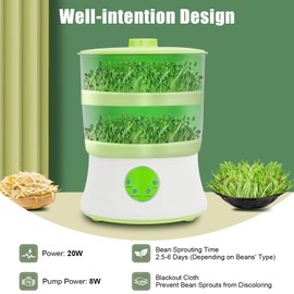 Bean Sprouts Grow Kit, 2-Layer Bean Sprouts Machine, Automatic Intelligence Healthy Seed Sprouts Maker 360 Degree Sprinkler Bean Sprouts Maker for Grow Soybean, Mung Bean, Red Bean