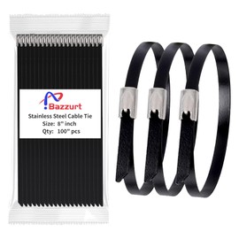 Bazzurt Black Metal Zip Ties 304 Stainless Steel Metal Ties (8 inch long, 100pcs) Heavy Duty Self-locking Design Build Chain Link Fences, Strengthen Outdoor Fences, Pipes,Solid And Reliable