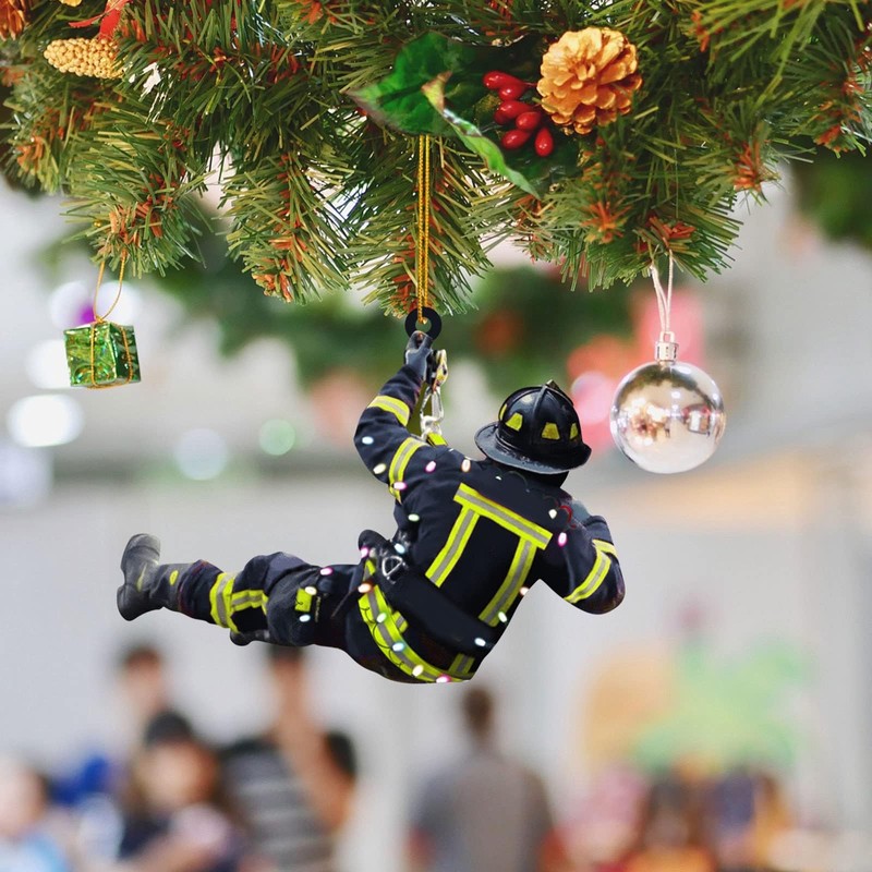 Fireman Christmas Tree Decorations 4 Pieces, Fireman Christmas Decorations with