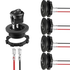 RUNCCI-YUN 5 Pcs DC 12V 20A waterproof round rocker switch，Toggle Rocker Switch Panel,ON/Off rocker switch,12v Car switch 2 Pins Toggle Buttons with Housing，for Car Automotive Boat Truck（black）