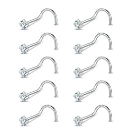 6-14 Pieces 20 Gauge Tiny CZ Nose Stud L-shaped Nose Ring Set Stainless Steel Nose Piercing Spiral Jewellery for Women / Men, Stainless Steel, Cubic Zirconia
