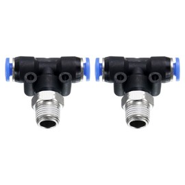 HARFINGTON 2pcs Air Line Fitting 4mm Tube OD x NPT 1/8 Thread PT4-U Pneumatic Male Branch Tee Quick Push to Connect Brass Air Line Hose for Industry Air System