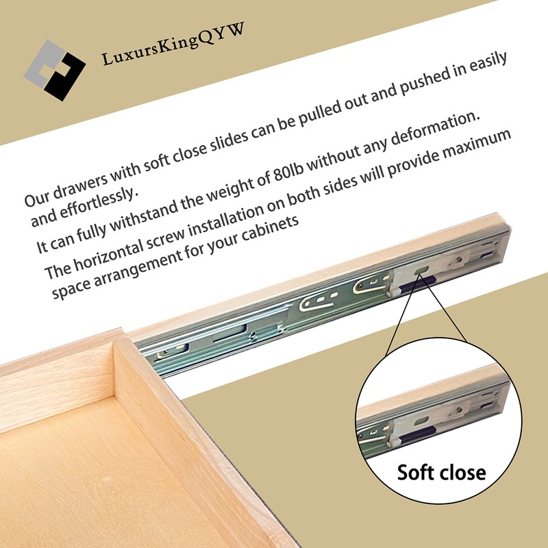 LuxursKingQYW Soft Close Drawer Slides Cabinet Wood Pull Out Tray
