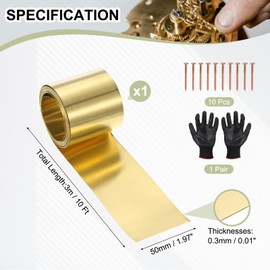 YELARXI Brass Sheet Roll Metal Film Brass Foil Plate, 0.4 x 50 x 2500mm 26 Gauge(0.4mm) Thickness Fit for DIY Crafts Electrical Repair - Cylinder(1 Pack, Brassy)