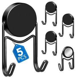 LOVIMAG Metal Magnetic Hooks Rare Earth Magnets with Hooks for Hanging,Refrigerator, Kitchen, Classroom, Grill, Locker,Cruise Ship Essentials,Camper Accessories-5 Pcs Black