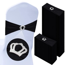 100 Pcs Spandex Chair Sashes with Crown Buckle Slider Stretch Chair Bands Cover Ties for Wedding, Banquet, Gala, Corporate Event, Birthday Party, Baby Shower(Dusty Blue)