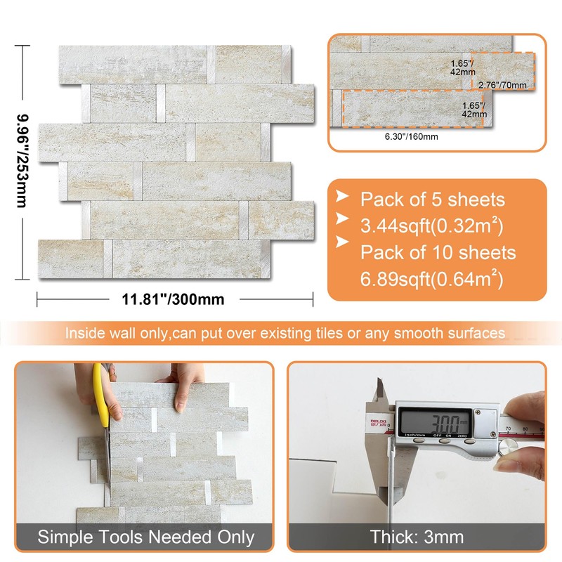 VAOVI Matte Marble Subway Tile Peel and Stick Backsplash for