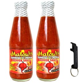 Matouk's Trinidad Scorpion Pepper Sauce 10oz Pack of 2 Sealed with ODatzGood and Keychain Bottle Opener (Pack of 2)