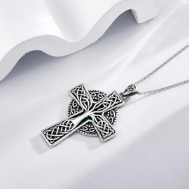 DAYLINLOVE Celtic Cross Necklace for Men Women 925 Sterling Silver Malachite Celtic Cross Tree of Life Pendant Necklace Jewellery Gifts, Sterling Silver, No Gemstone